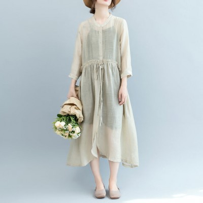 baggy off white Midi linen silk blended dresses Loose fitting casual dress fine tie waist long sleeve o neck baggy dresses baggy off white Midi linen silk blended dresses Loose fitting casual dress fine tie waist long sleeve o neck baggy dresses