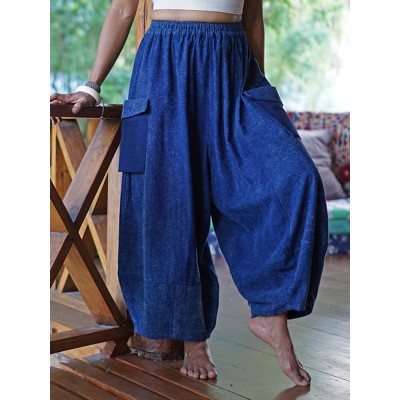 Women Cotton Solid Color Pocket Elastic Waist Harem Pants Women Cotton Solid Color Pocket Elastic Waist Harem Pants